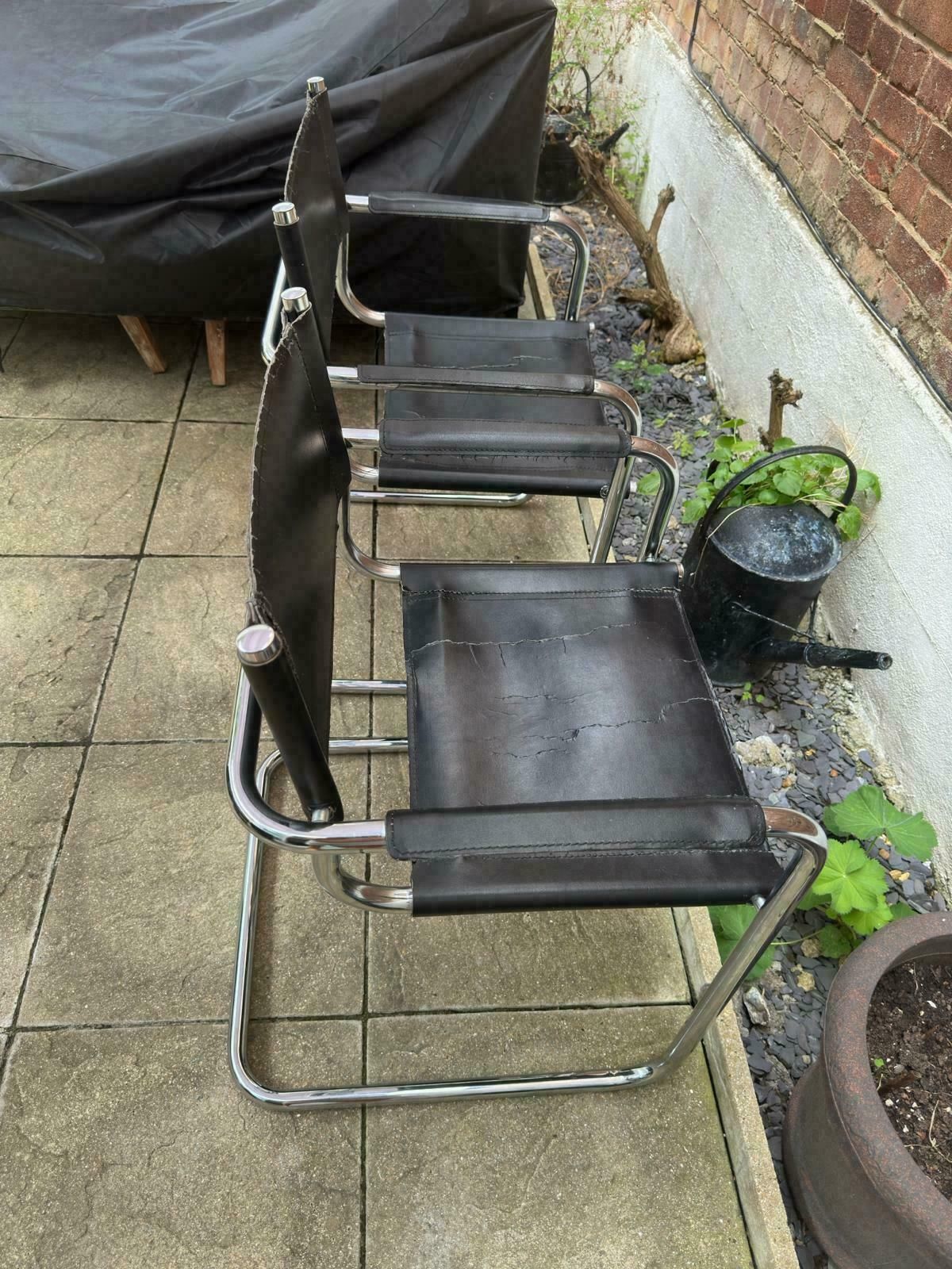 Set Of 2 Mid Century Model Mg5 Leather Chairs By Marcel Breuer, 1970’s photo for sale