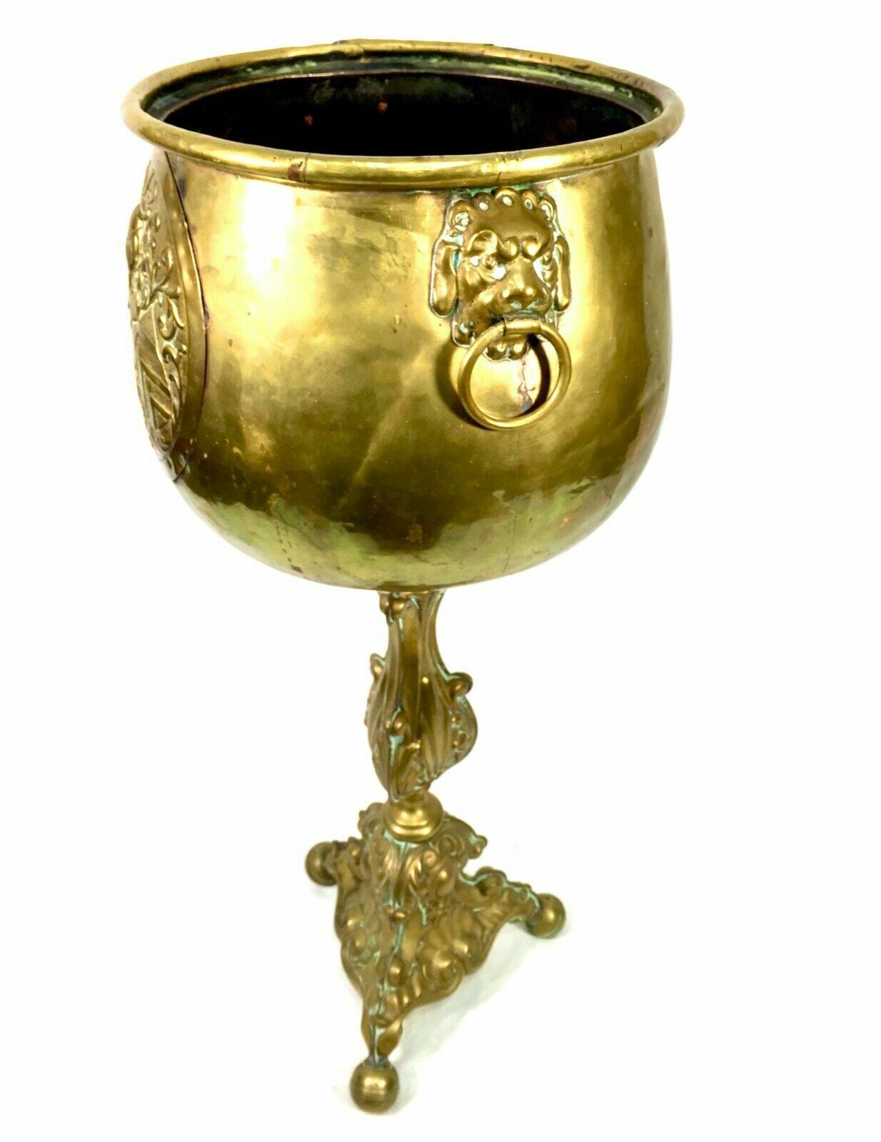 Antique Large Floor Standing Brass Jardiniere / Plant Pot / Planter C.1900 photo for sale