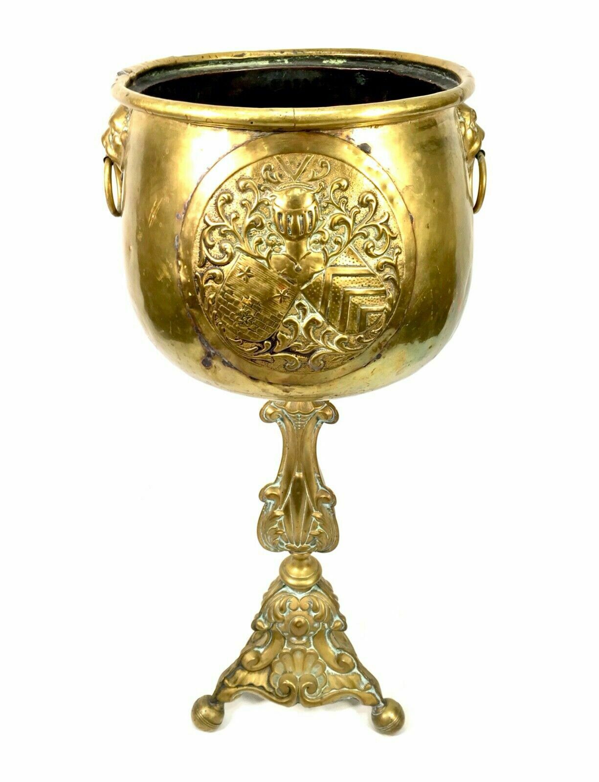 Antique Large Floor Standing Brass Jardiniere / Plant Pot / Planter C.1900 photo Home Decor