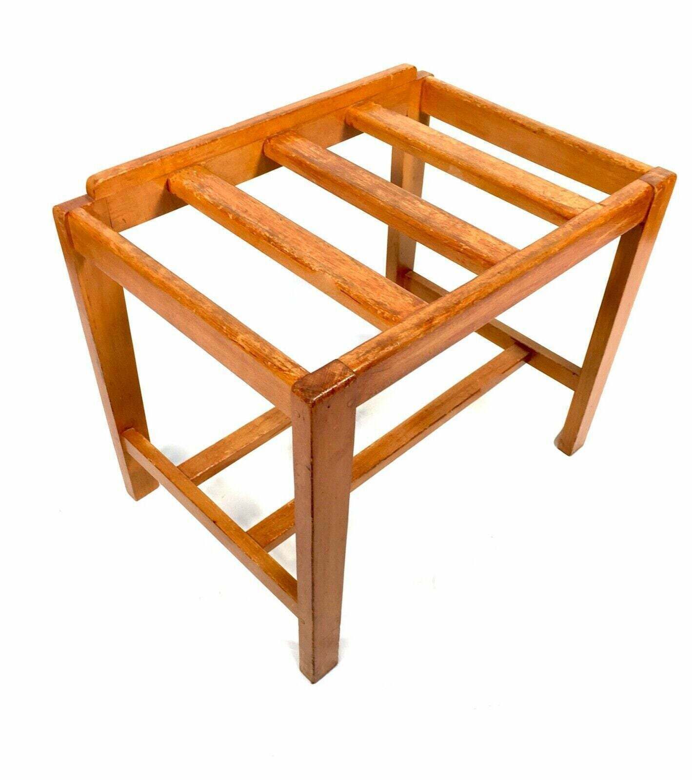 Vintage Wooden Original Hotel Used Luggage Rack Storage / Table / Antique