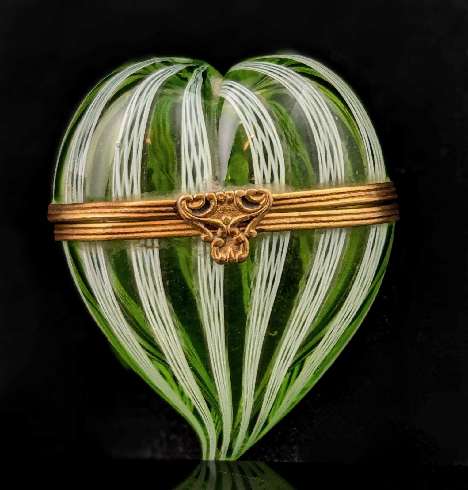 Antique Glass Witches Heart Box, Striped Glass photo furniture