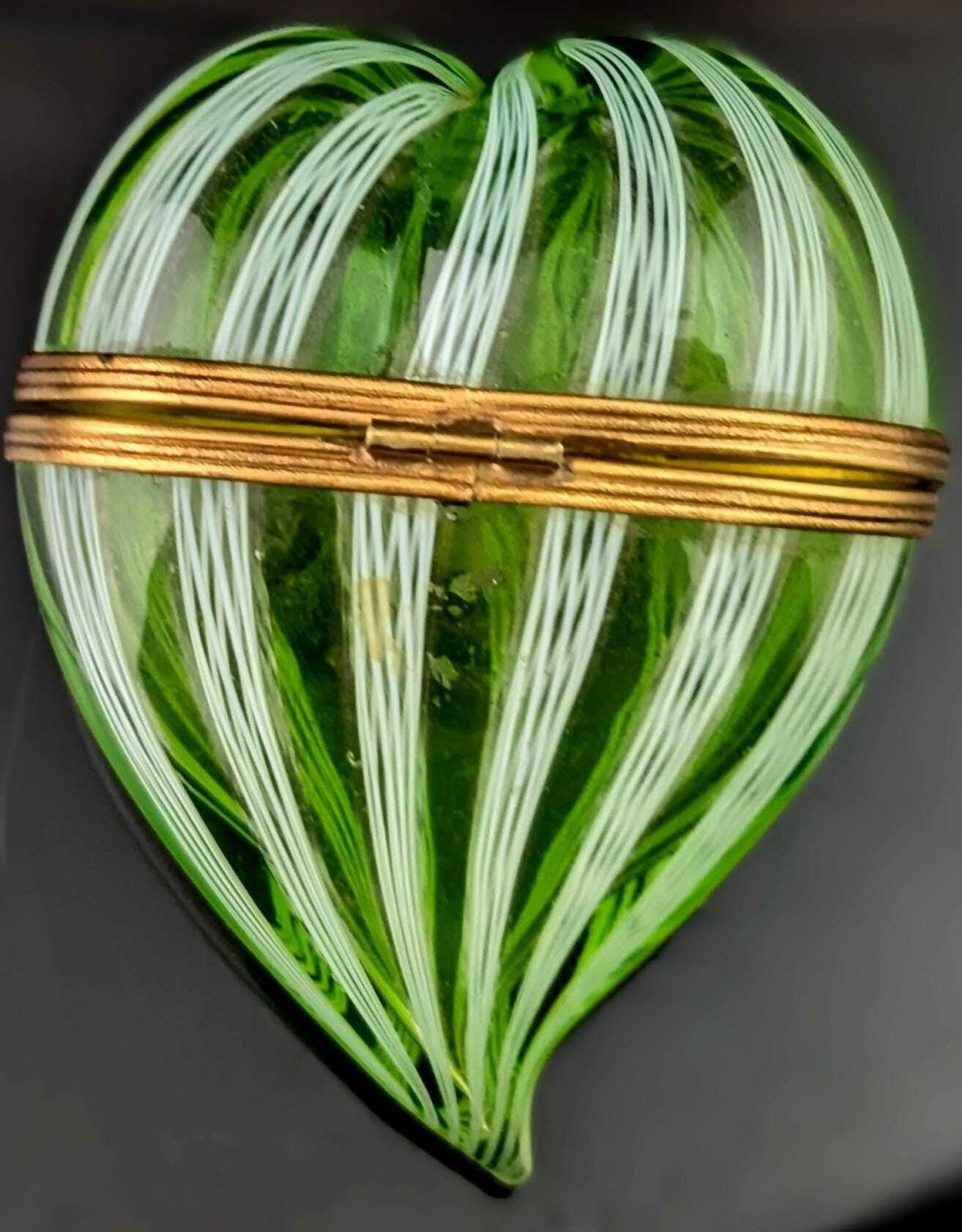 Antique Glass Witches Heart Box, Striped Glass photo buy