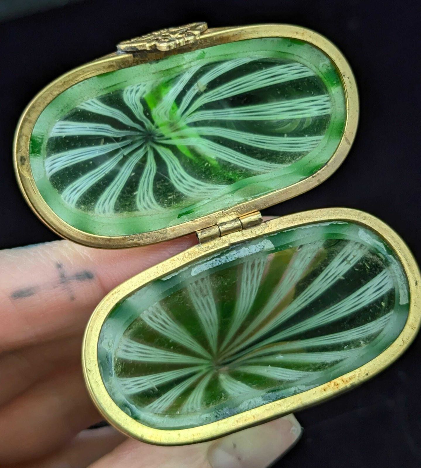 photo furniture Antique Glass Witches Heart Box, Striped Glass
