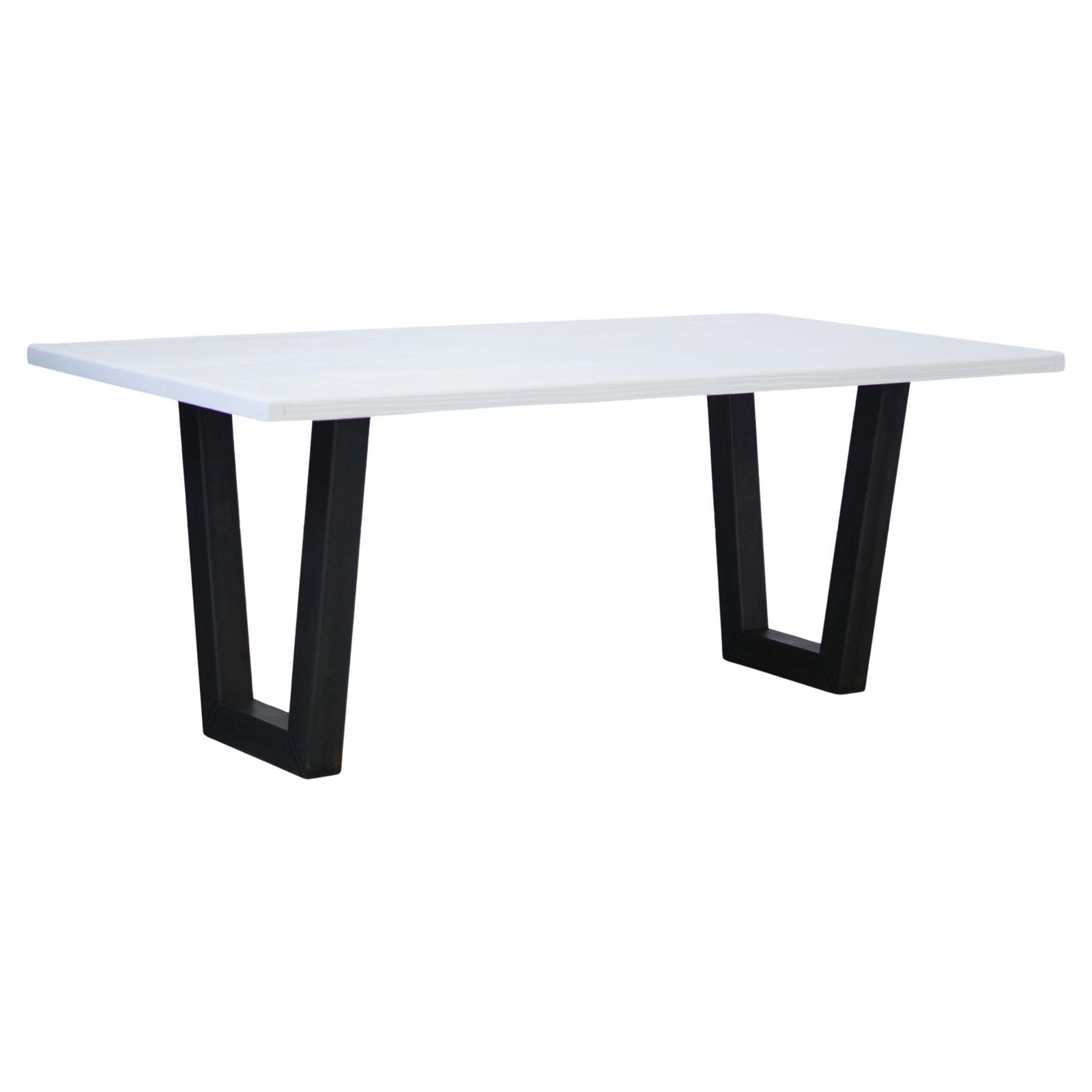 Handcrafted White Lacquered Brushed Fir Table With Iron Legs, 2020