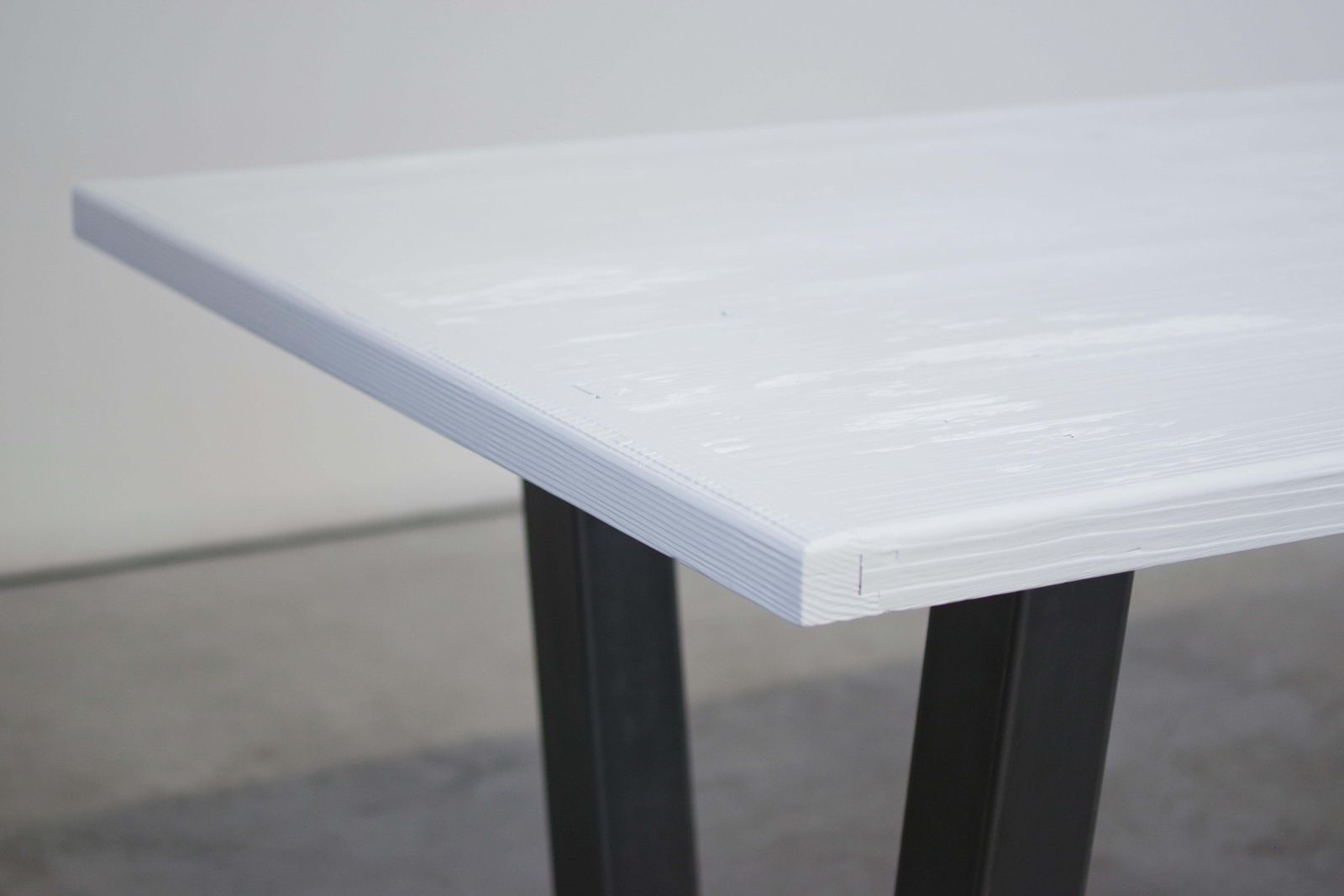 Handcrafted White Lacquered Brushed Fir Table With Iron Legs, 2020 photo Furniture