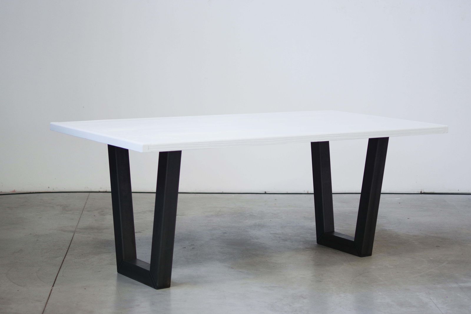 Handcrafted White Lacquered Brushed Fir Table With Iron Legs, 2020 photo vinterior