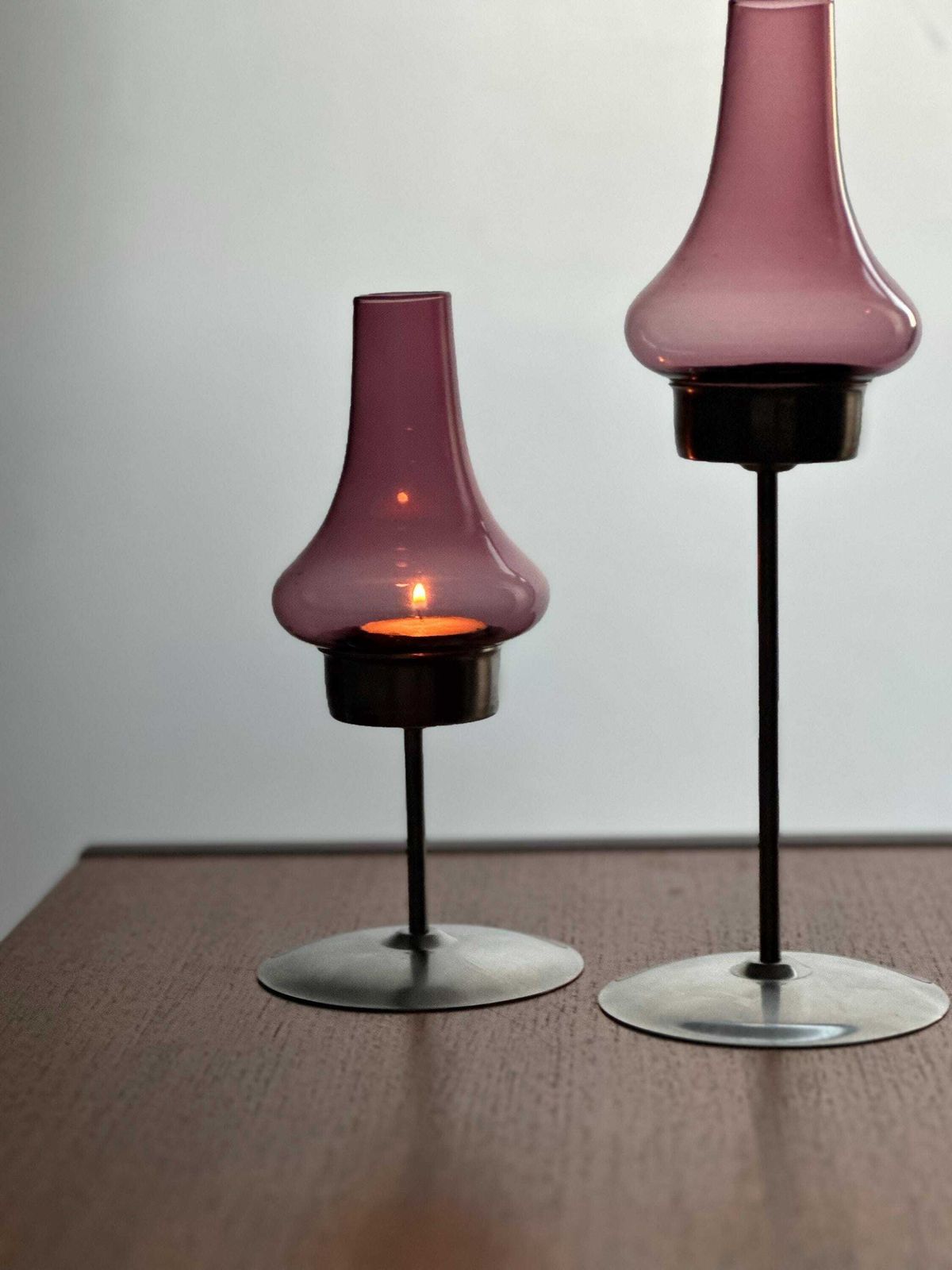 Vintage 1960s Scandi Style Candle Holders   Amethyst Glass   Old Hall Uk photo vintage
