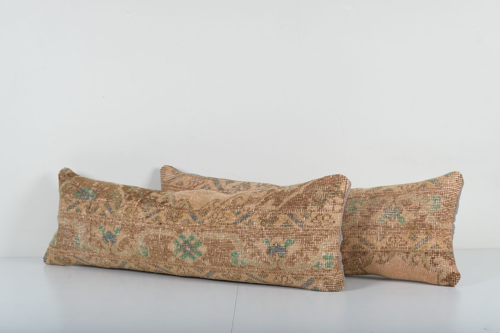 Pair Of Turkish Rug Pillow Covers   Faded Wool Oushak Cushions For Bohemian Home And Rustic Interiors photo Textiles