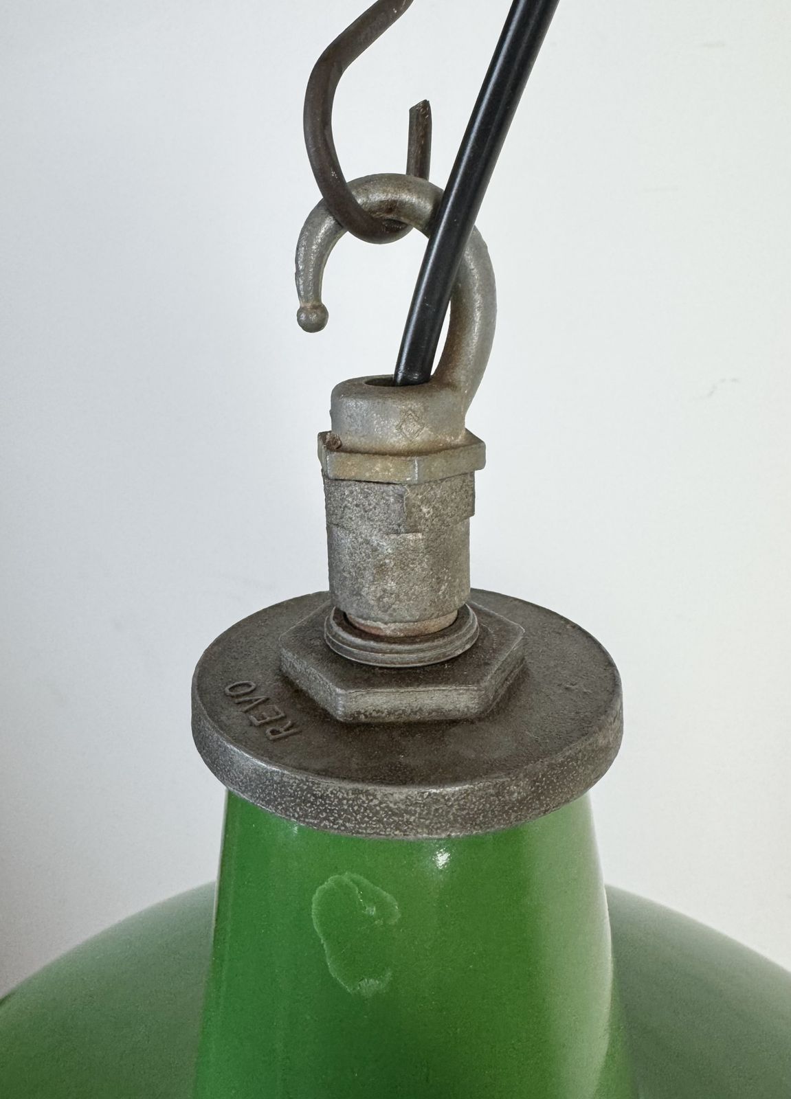 Industrial Green Enamel Factory Pendant Lamp From Revo, 1950s, 4x photo Lighting