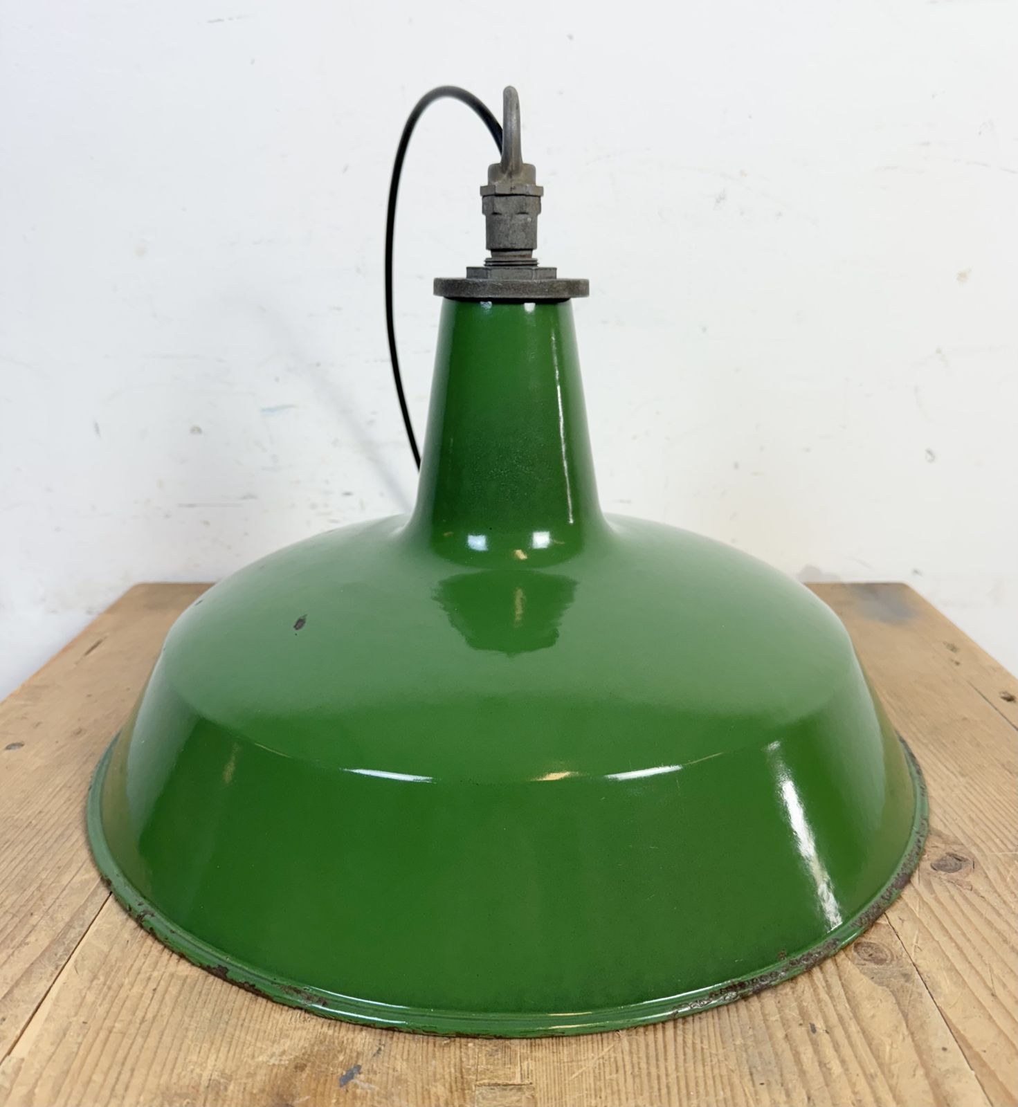 Industrial Green Enamel Factory Pendant Lamp From Revo, 1950s, 4x photo buy
