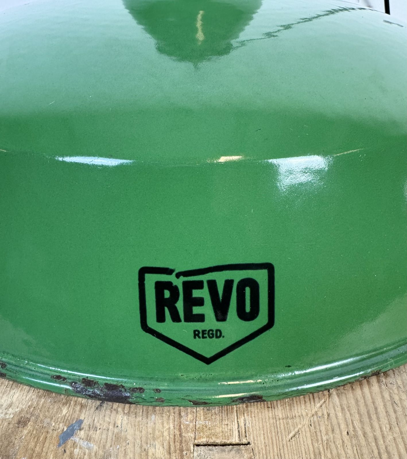 Lighting Industrial Green Enamel Factory Pendant Lamp From Revo, 1950s, 4x photo