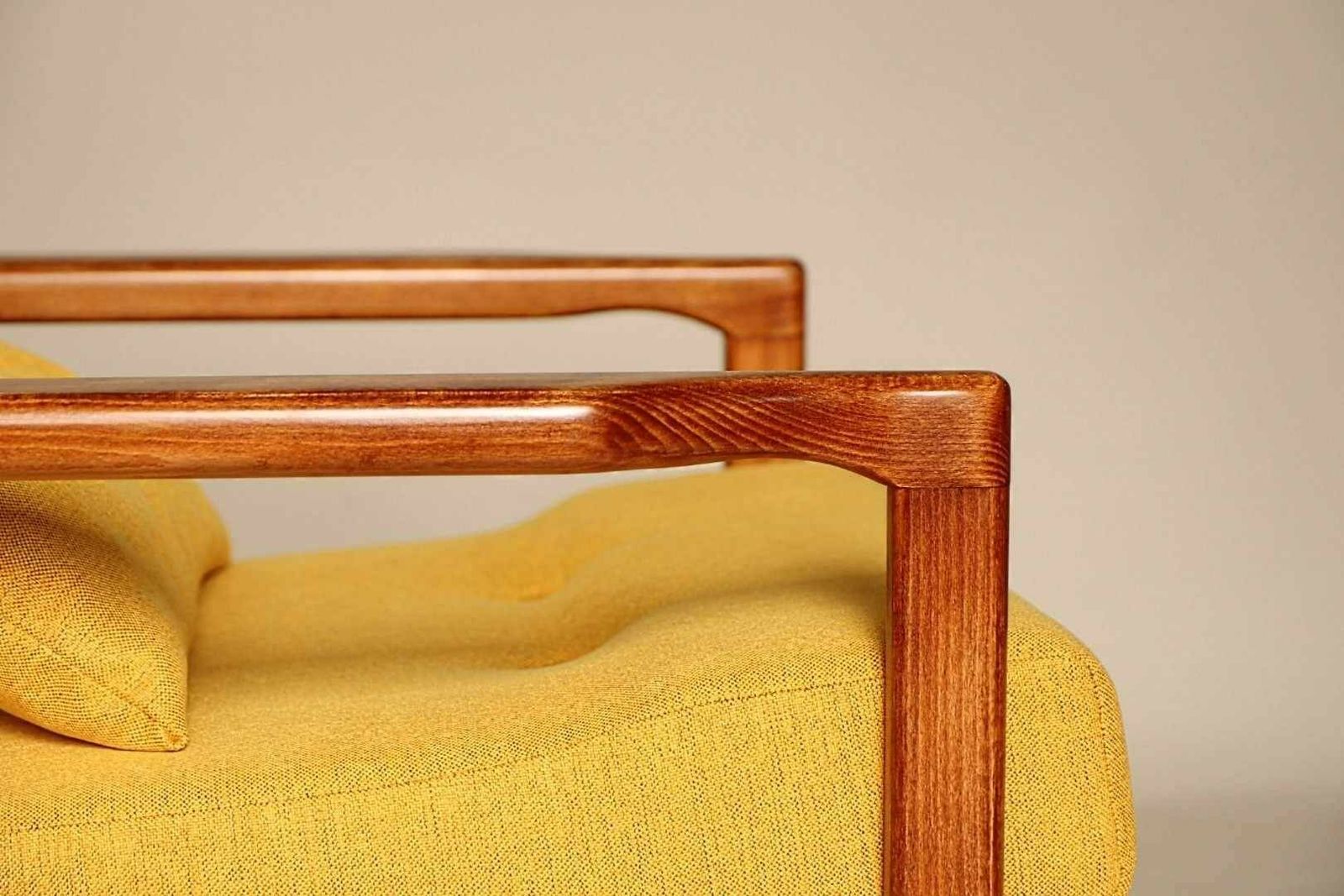 Yellow Curry Vintage Armchair Mid  Century Design Cushions, Poland , 1960 photo Furniture