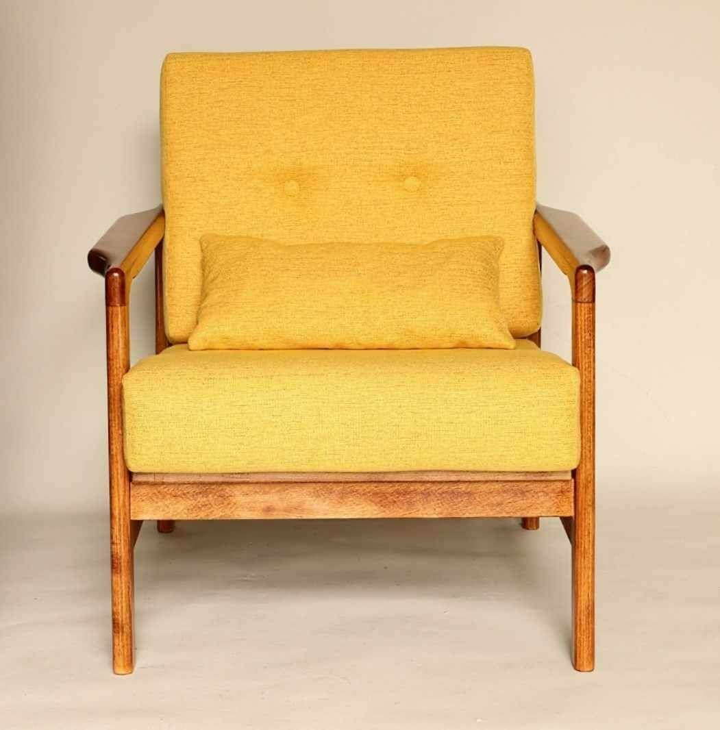 Yellow Curry Vintage Armchair Mid  Century Design Cushions, Poland , 1960 photo vintage