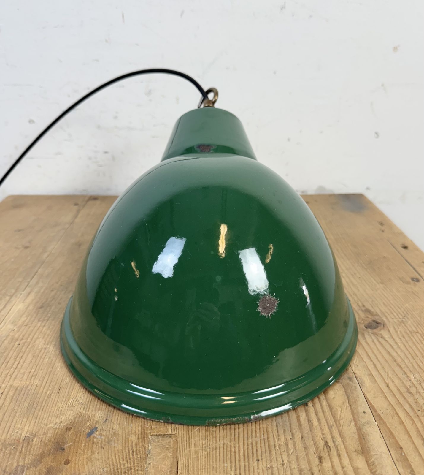 Industrial Green Enamel Factory Pendant Lamp, 1960s, 3x photo vintage