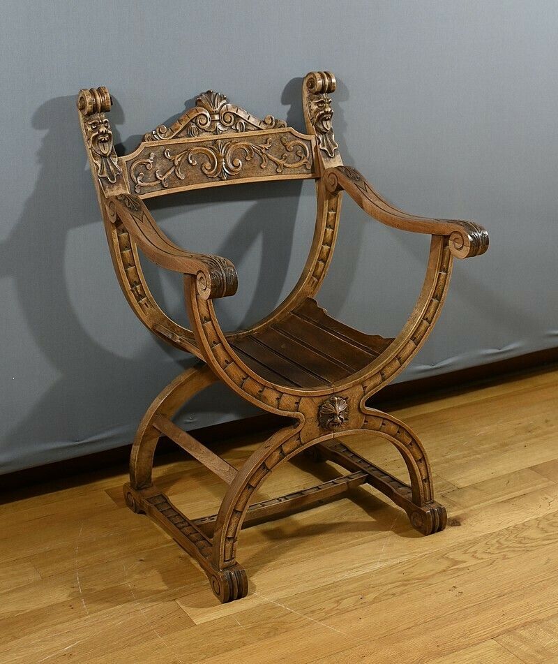 Dagobert Armchair In Walnut, Medieval Style – Late 19th Century
