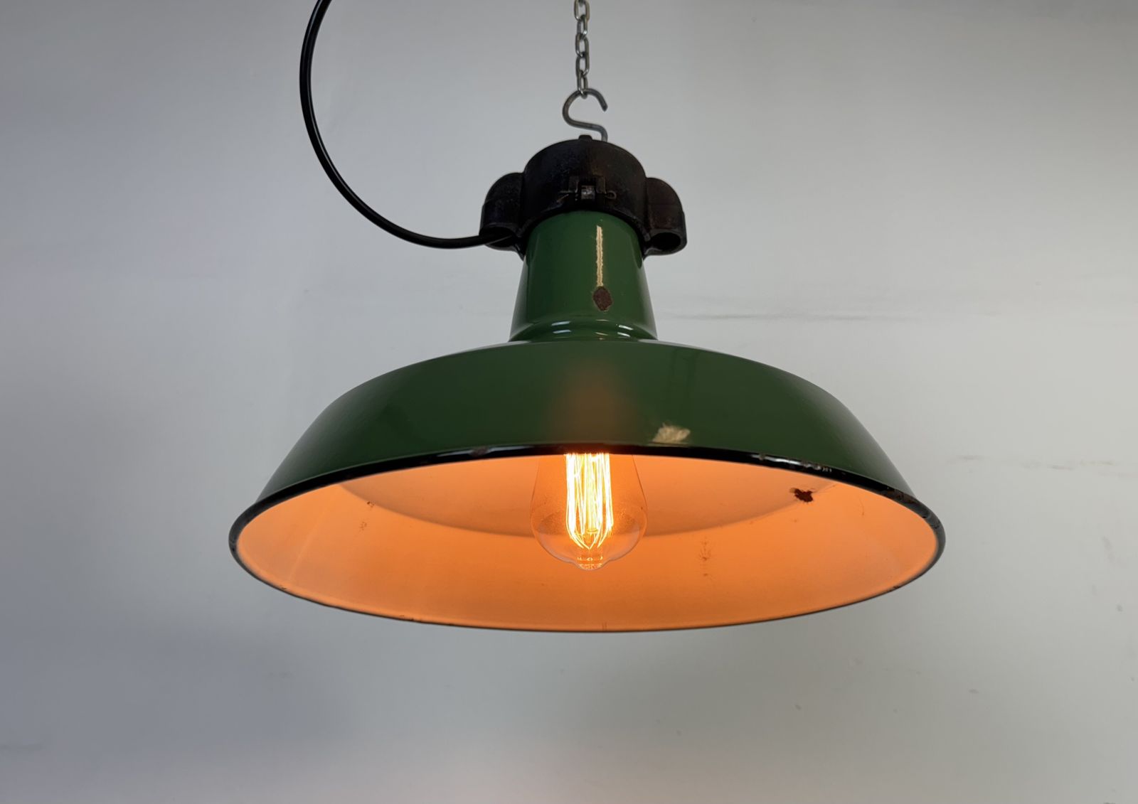 Industrial Green Enamel Factory Pendant Lamp, 1960s photo vinterior