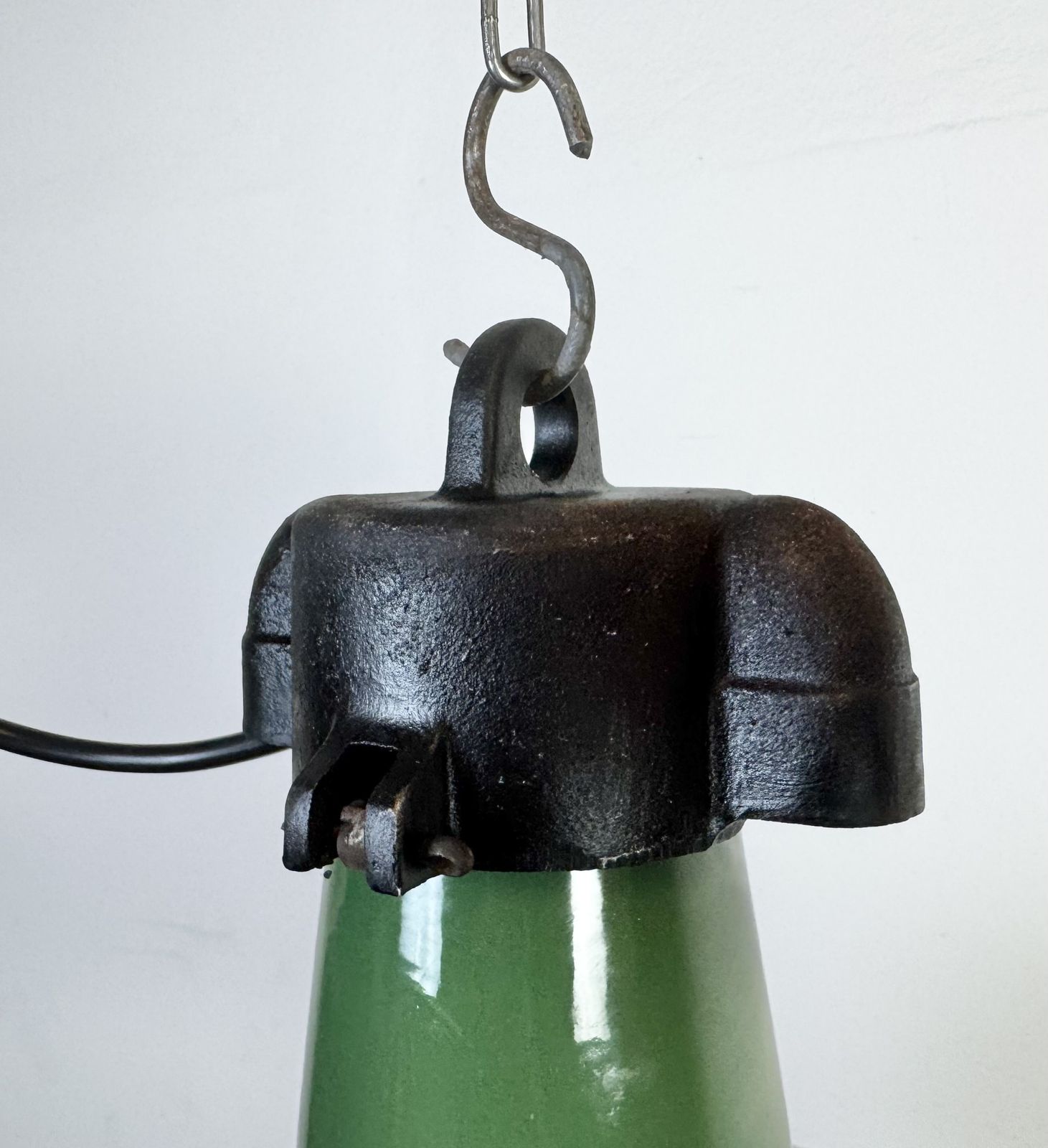 photo for sale Industrial Green Enamel Factory Pendant Lamp, 1960s