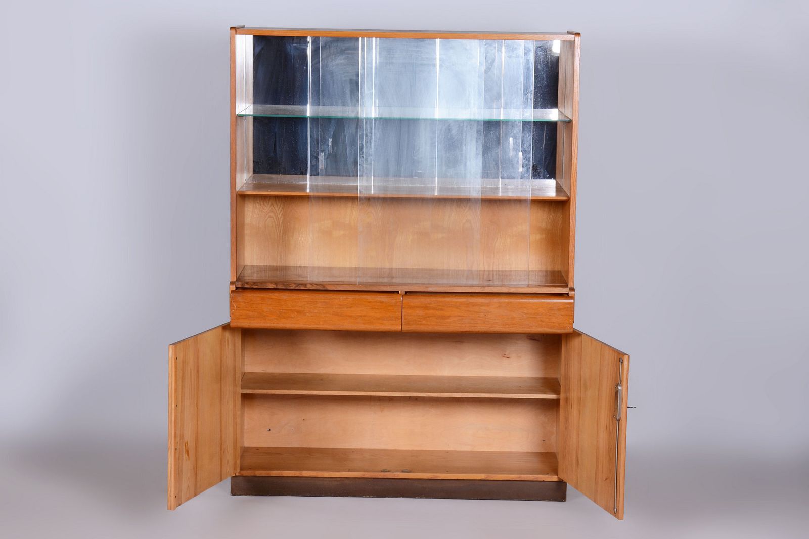 Restored Art Deco Display Cabinet , Oak And Glass, Czech, 1940s photo 850.0