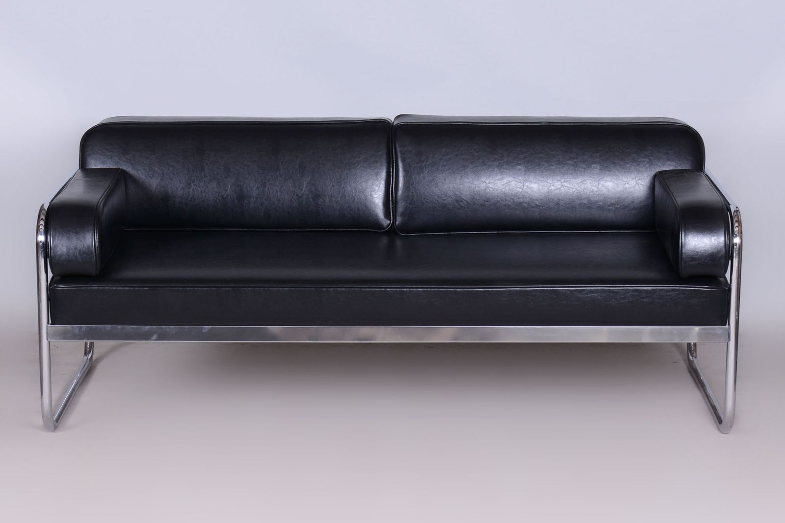 Restored Bauhaus Sofa, By Vichr A Spol., Chrome, Leather, Czech, 1930s photo Furniture