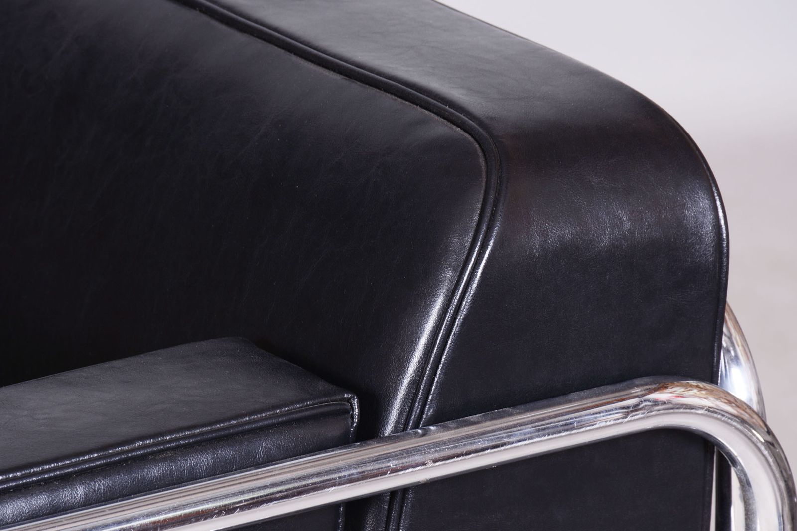 Restored Bauhaus Sofa, By Vichr A Spol., Chrome, Leather, Czech, 1930s photo vintage