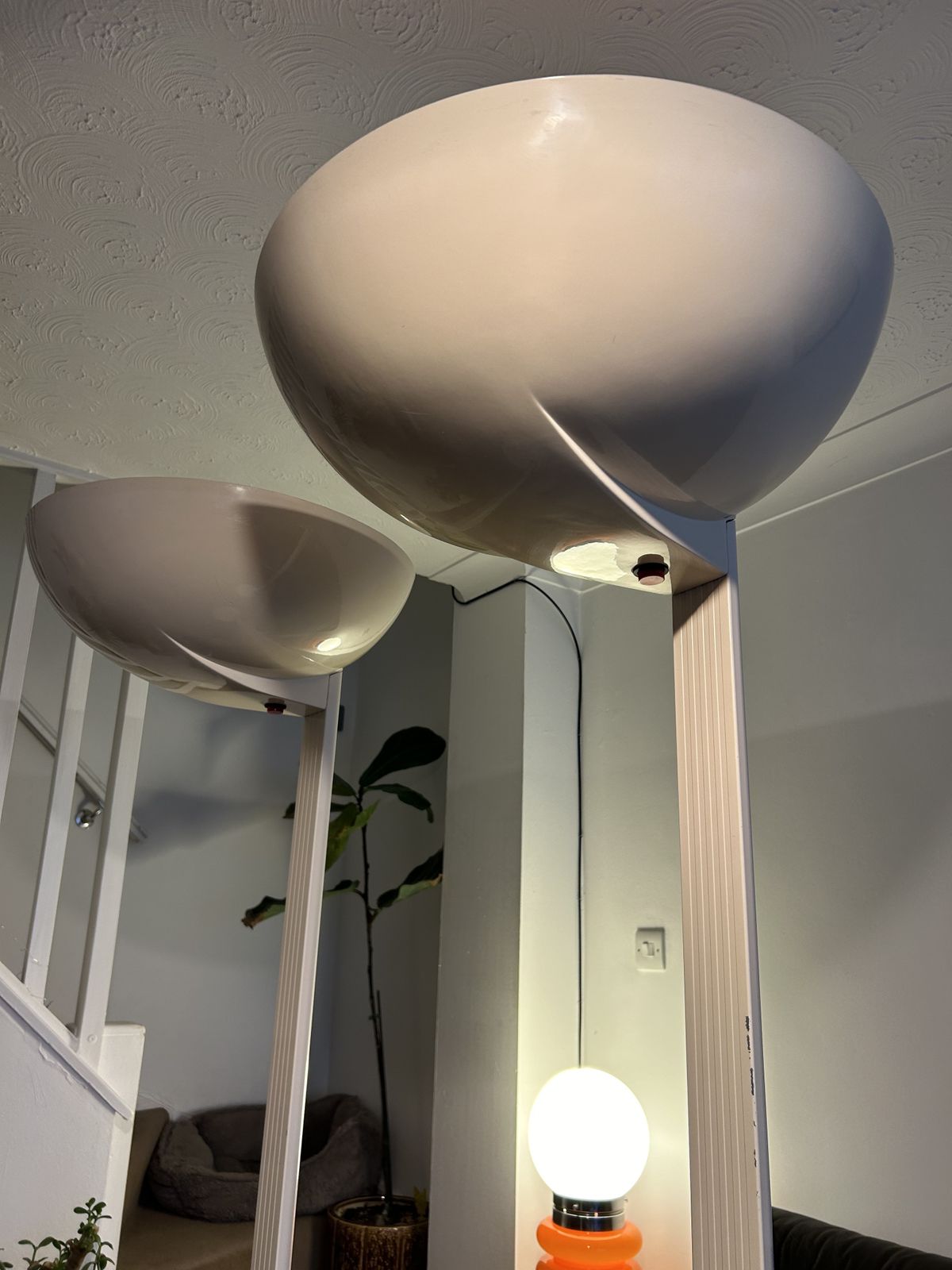 photo vintage Thorn Emi Tall Industrial Standing Lamps In Mid Century Style British Lights 1980s