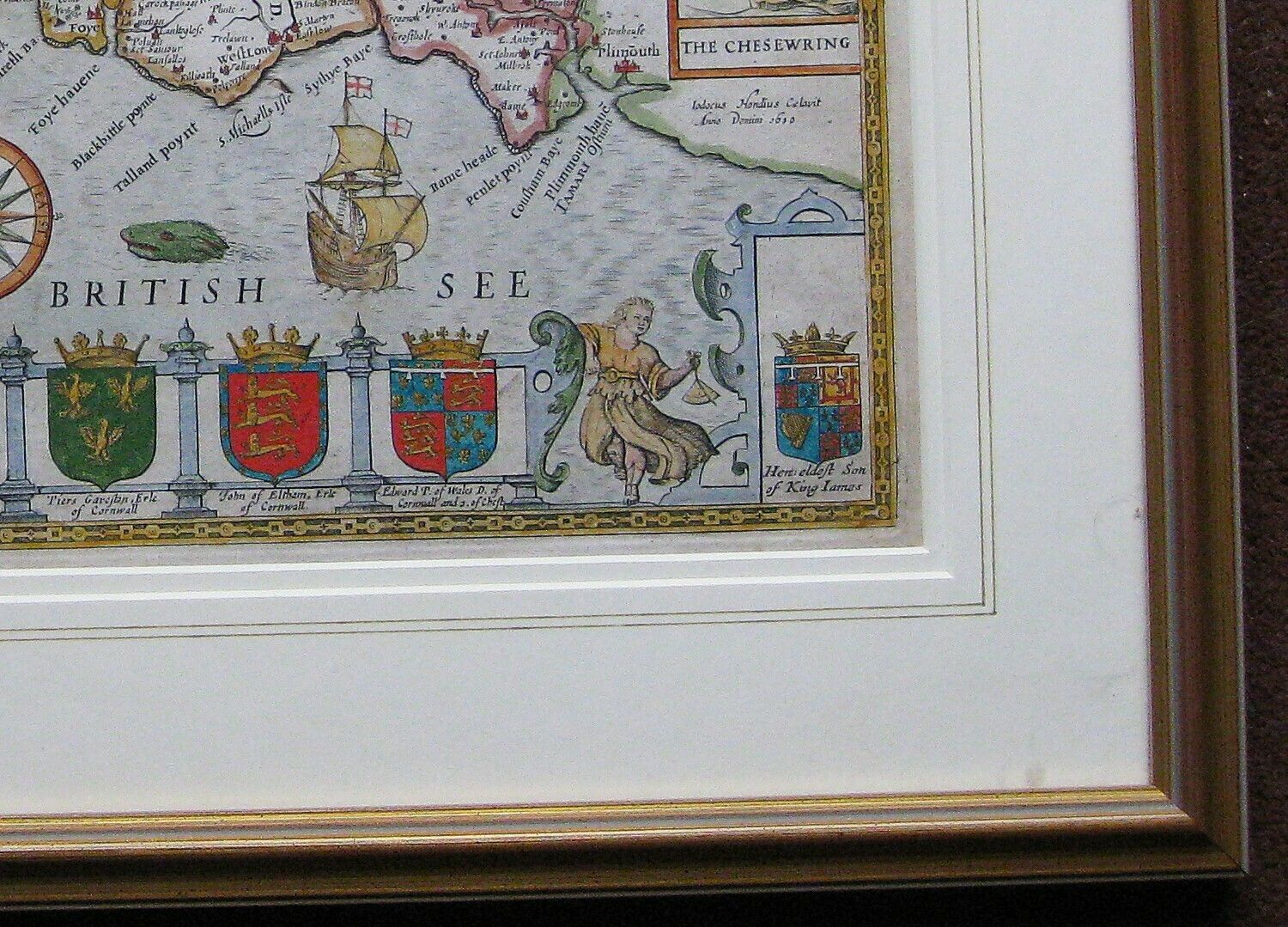 A Fine Example Of John Speed's Decorative Map Of Cornwall, From Speed's ‘Theatre Of Great Britain.’ Bassett And Chiswell 1676 Edition. photo furniture
