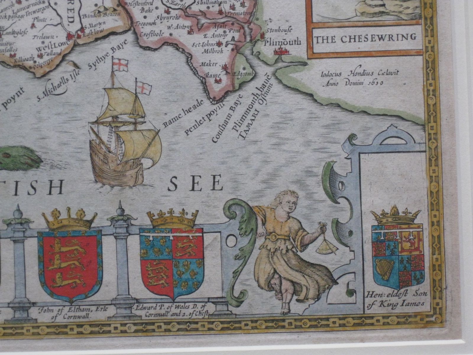 A Fine Example Of John Speed's Decorative Map Of Cornwall, From Speed's ‘Theatre Of Great Britain.’ Bassett And Chiswell 1676 Edition. photo vintage