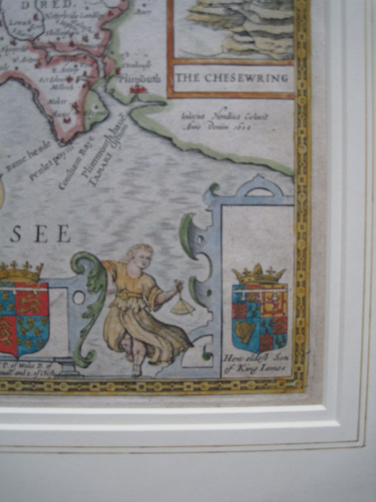 photo for sale A Fine Example Of John Speed's Decorative Map Of Cornwall, From Speed's ‘Theatre Of Great Britain.’ Bassett And Chiswell 1676 Edition.