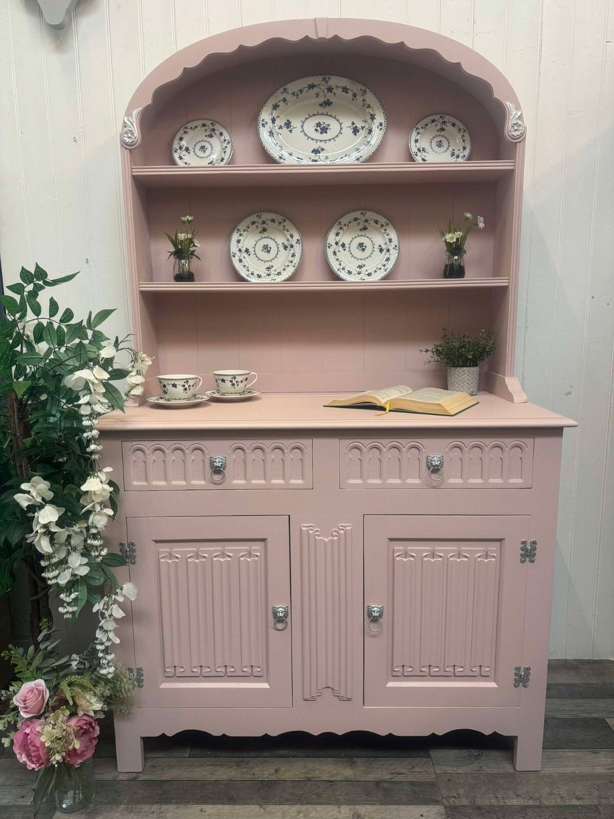 Available Lovely Professionally Upcycled Painted Vintage Dutch Dresser In Pink