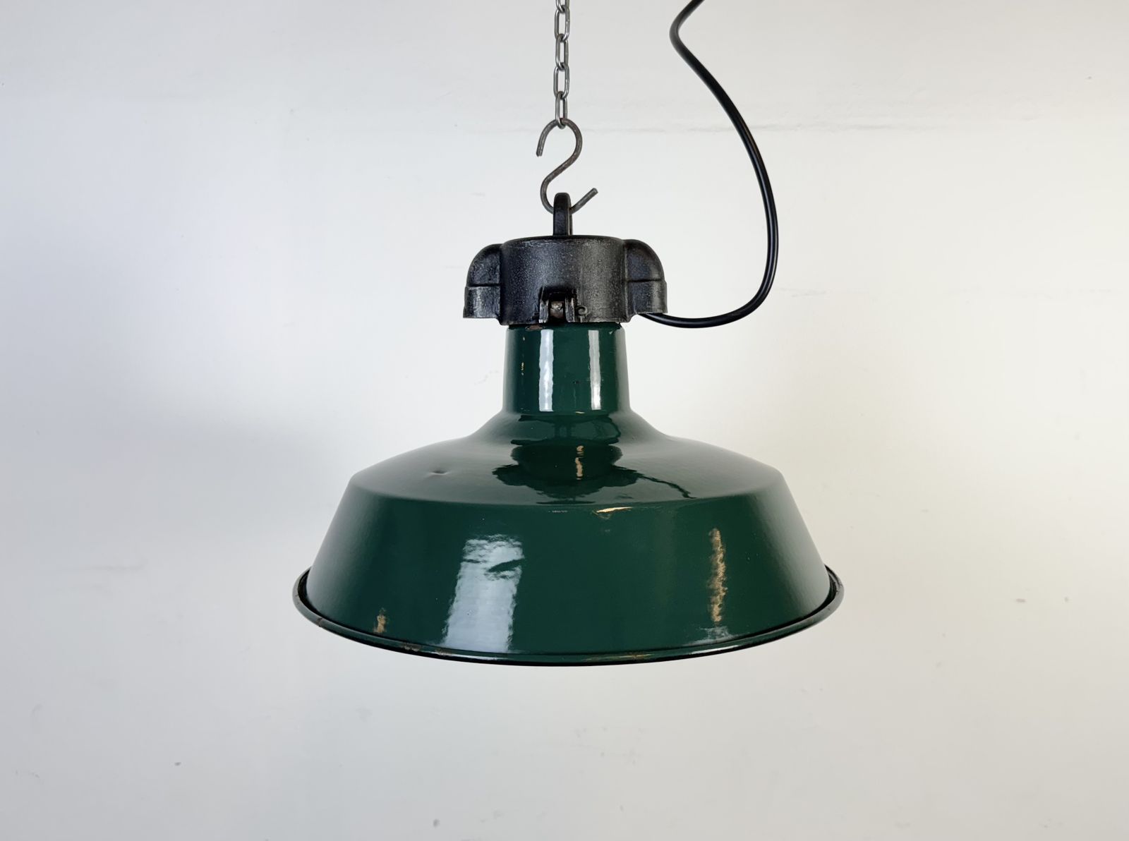 Industrial French Dark Green Enamel Factory Pendant Lamp, 1960s, 5x photo buy