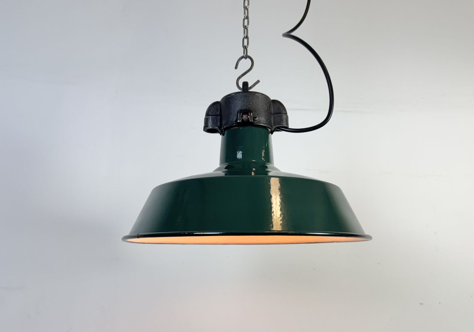 photo furniture Industrial French Dark Green Enamel Factory Pendant Lamp, 1960s, 5x