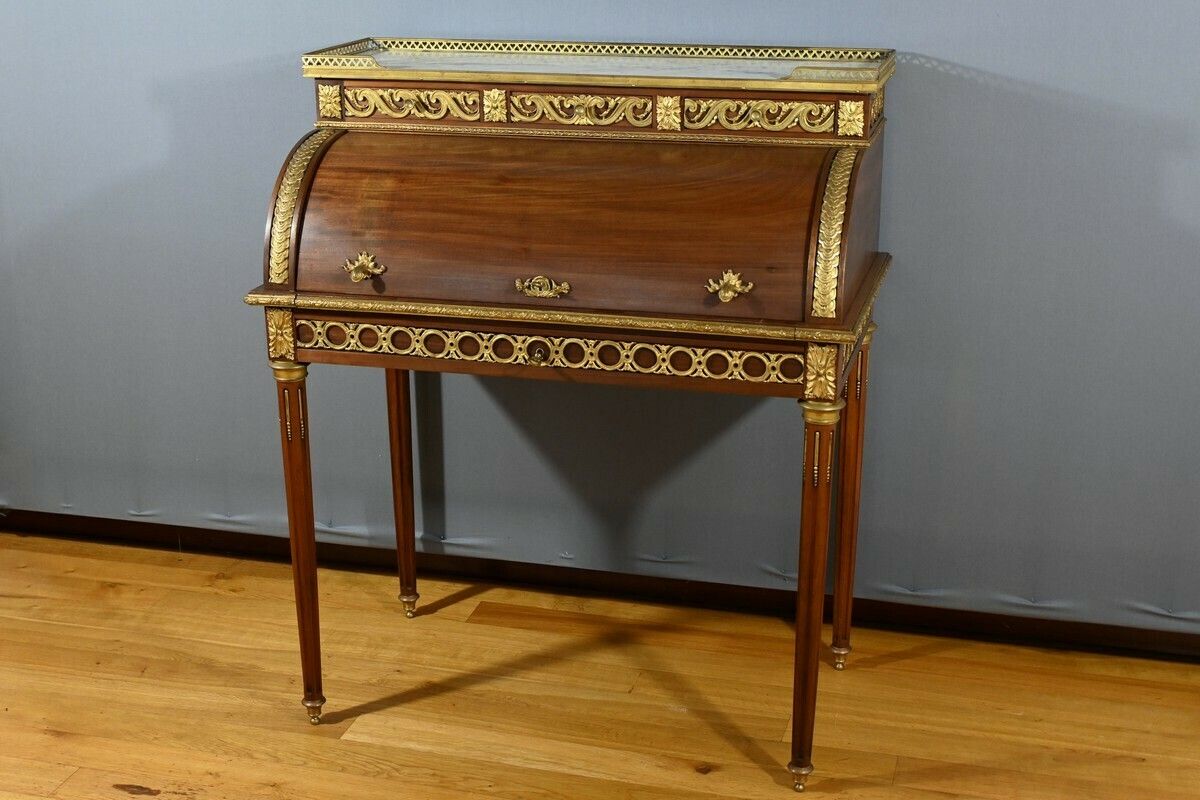 Louis XVI Style Mahogany Cylinder Desk – Part 2 Of The 19th Century photo for sale