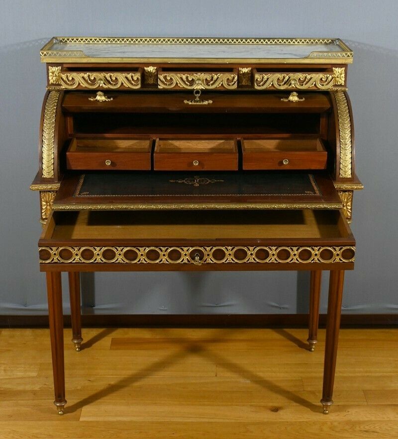 Louis XVI Style Mahogany Cylinder Desk – Part 2 Of The 19th Century photo Furniture