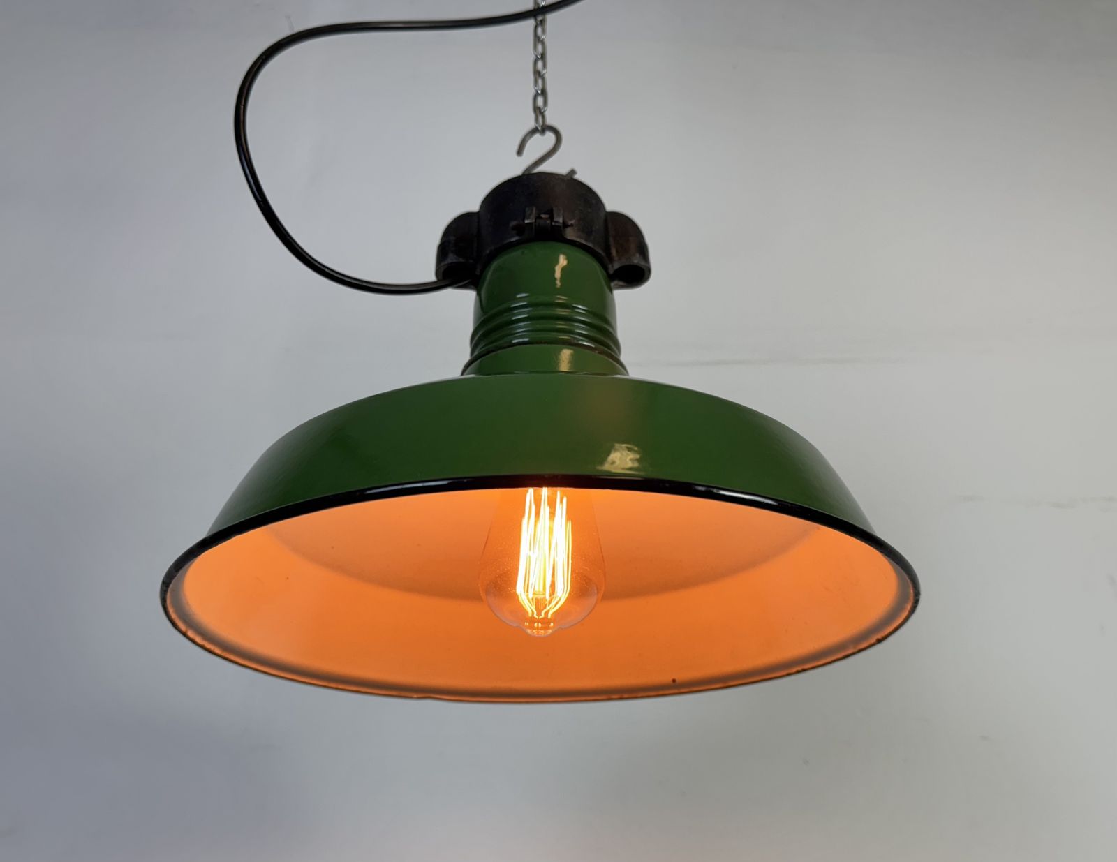Industrial Green Enamel Factory Pendant Lamp, 1960s photo vinterior