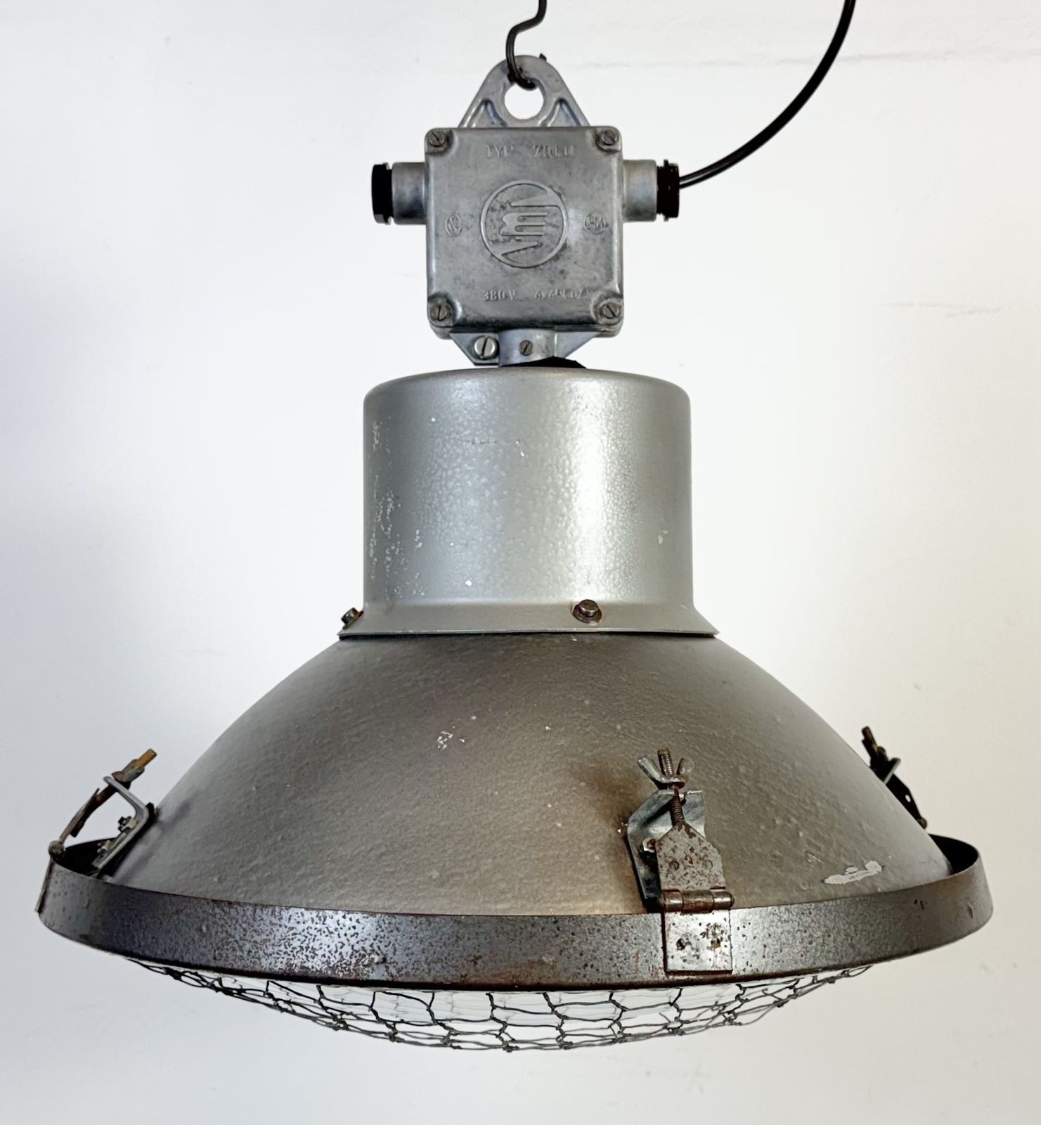 Industrial Grey Hammer Paint Pendant Lamp From Elektrosvit, 1960s, 4x photo Lighting