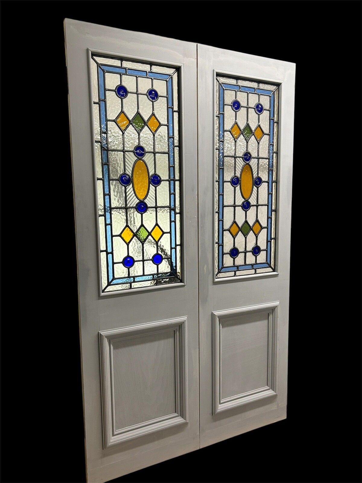 Victorian Stained Glass Doors Antique Period Reclaimed Old French Double Set Led photo for sale