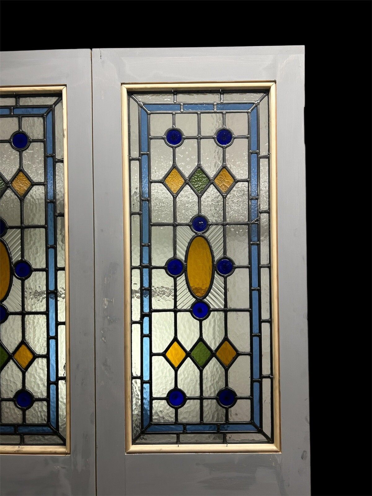 3127.0 Victorian Stained Glass Doors Antique Period Reclaimed Old French Double Set Led photo