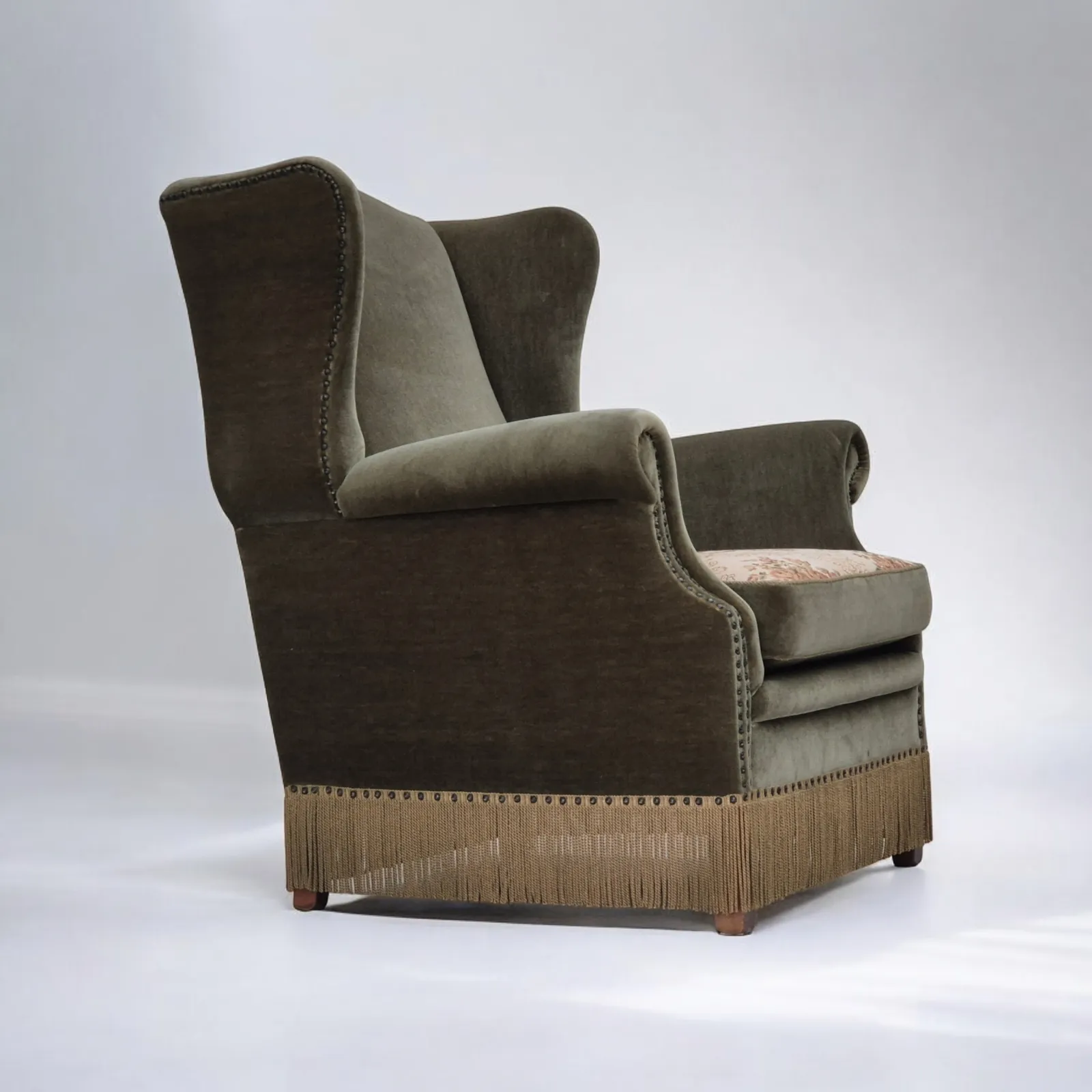 1970s, Danish Highback Armchair, Original Condition, Furniture Velour.