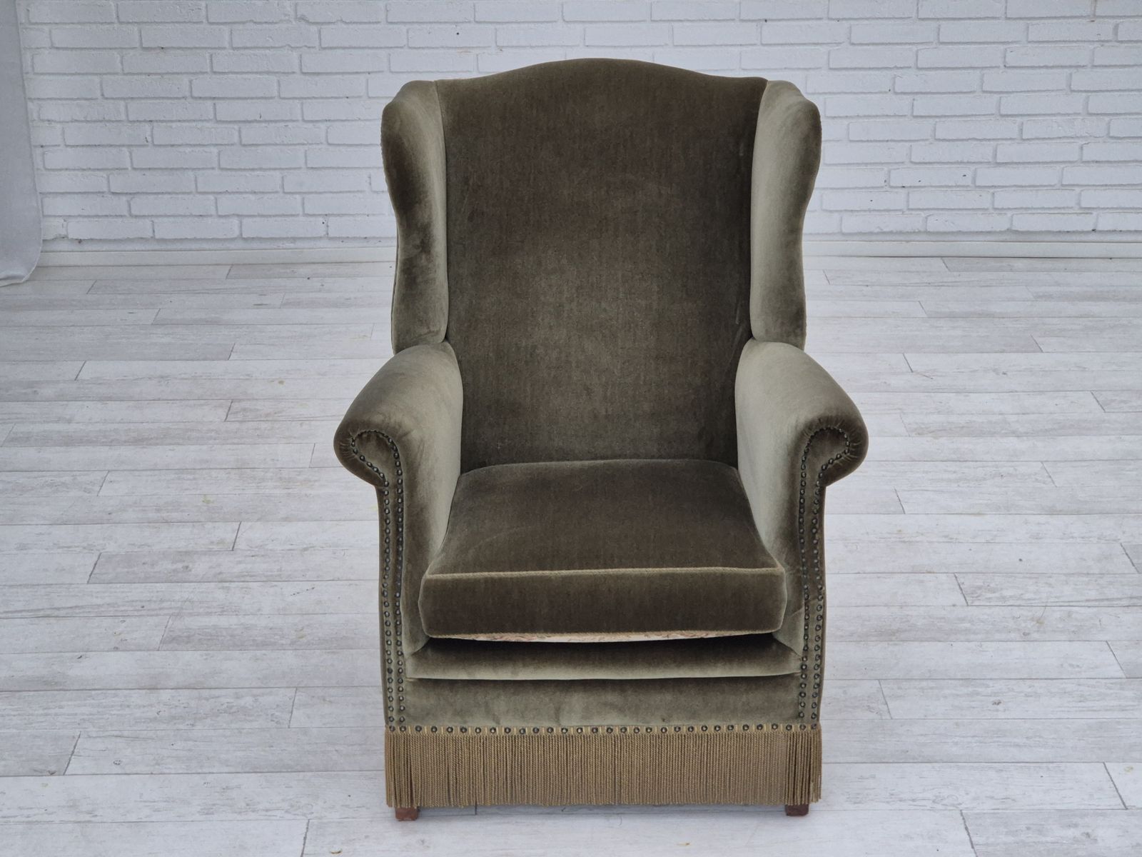 photo buy 1970s, Danish Highback Armchair, Original Condition, Furniture Velour.