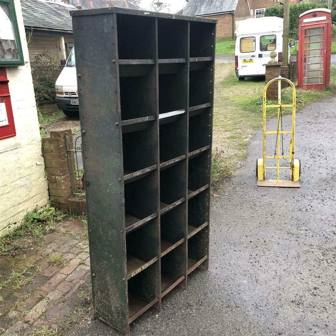Vintage Steel 18 Section Pigeonhole Shelf Unit In Green Paint 1940s
