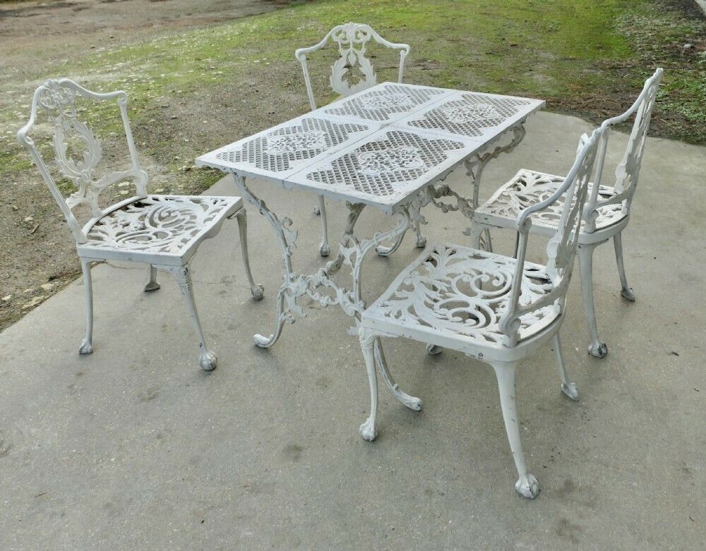 Weathered Metal Garden Set, Table And 4 Chairs photo furniture