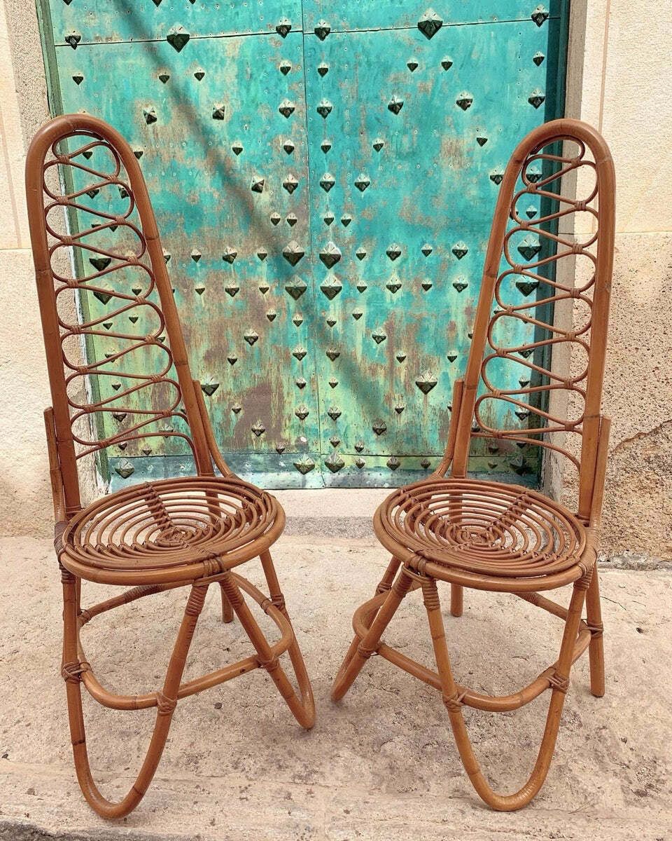 1960s Dutch Dirk Van Sliedrecht Rattan & Bamboo Dining Chairs.  Manufactured By Rohe Noordwolde photo furniture