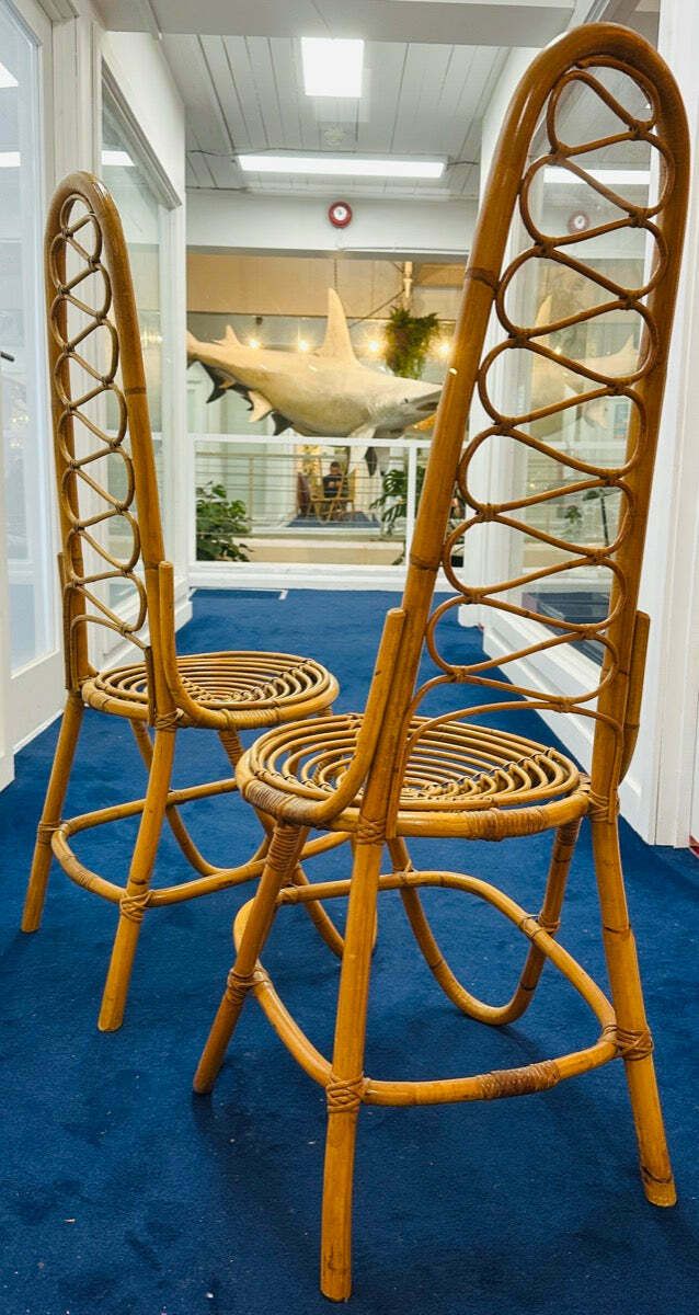 photo furniture 1960s Dutch Dirk Van Sliedrecht Rattan & Bamboo Dining Chairs.  Manufactured By Rohe Noordwolde