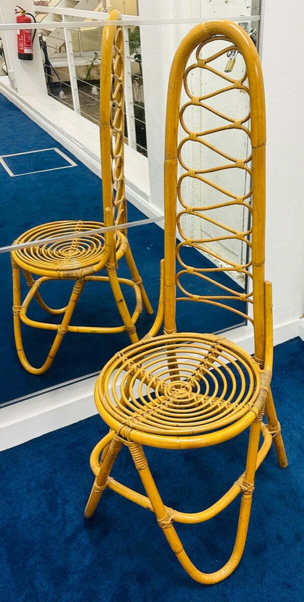 photo vinterior 1960s Dutch Dirk Van Sliedrecht Rattan & Bamboo Dining Chairs.  Manufactured By Rohe Noordwolde