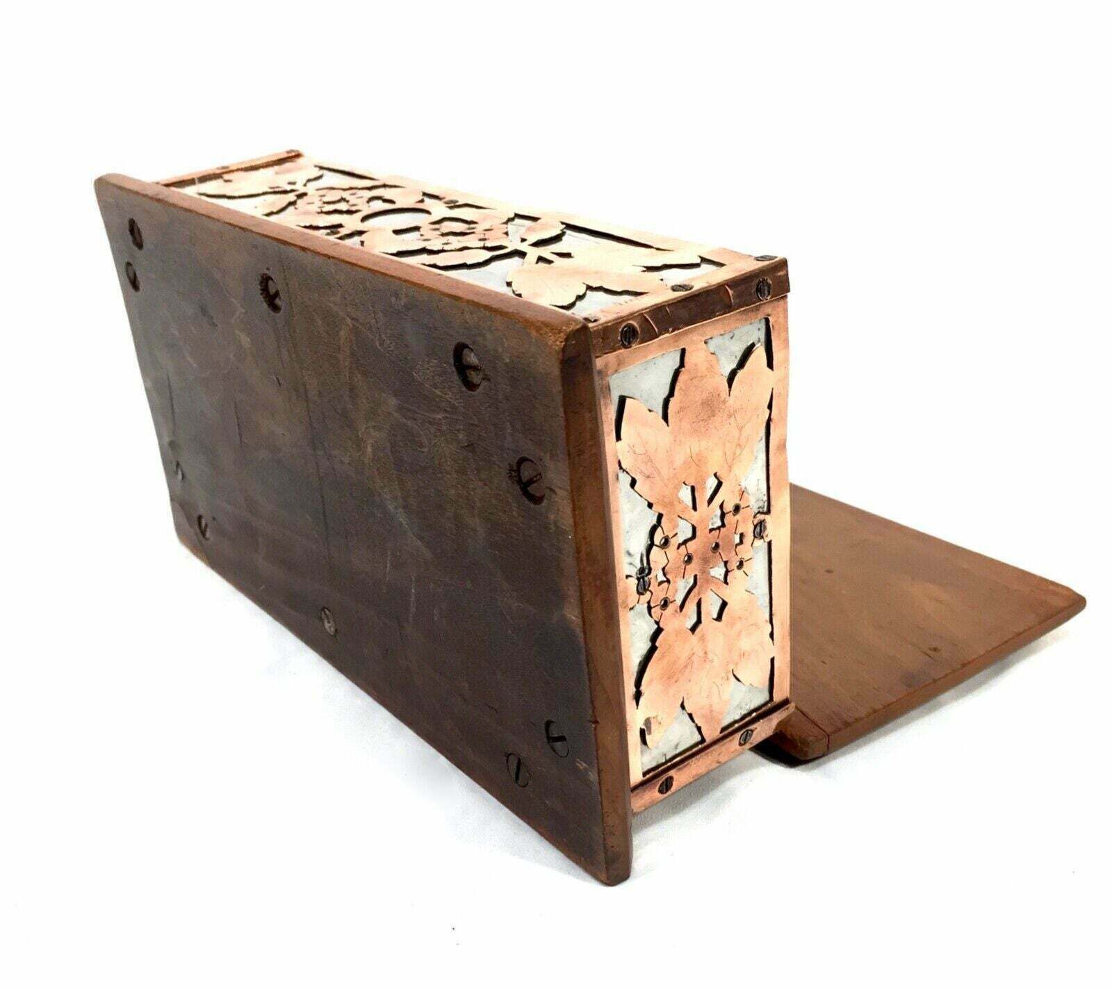 photo for sale Antique Arts & Crafts Copper & Pewter Walnut Trinket Box Ruskin Cabochon Inlay