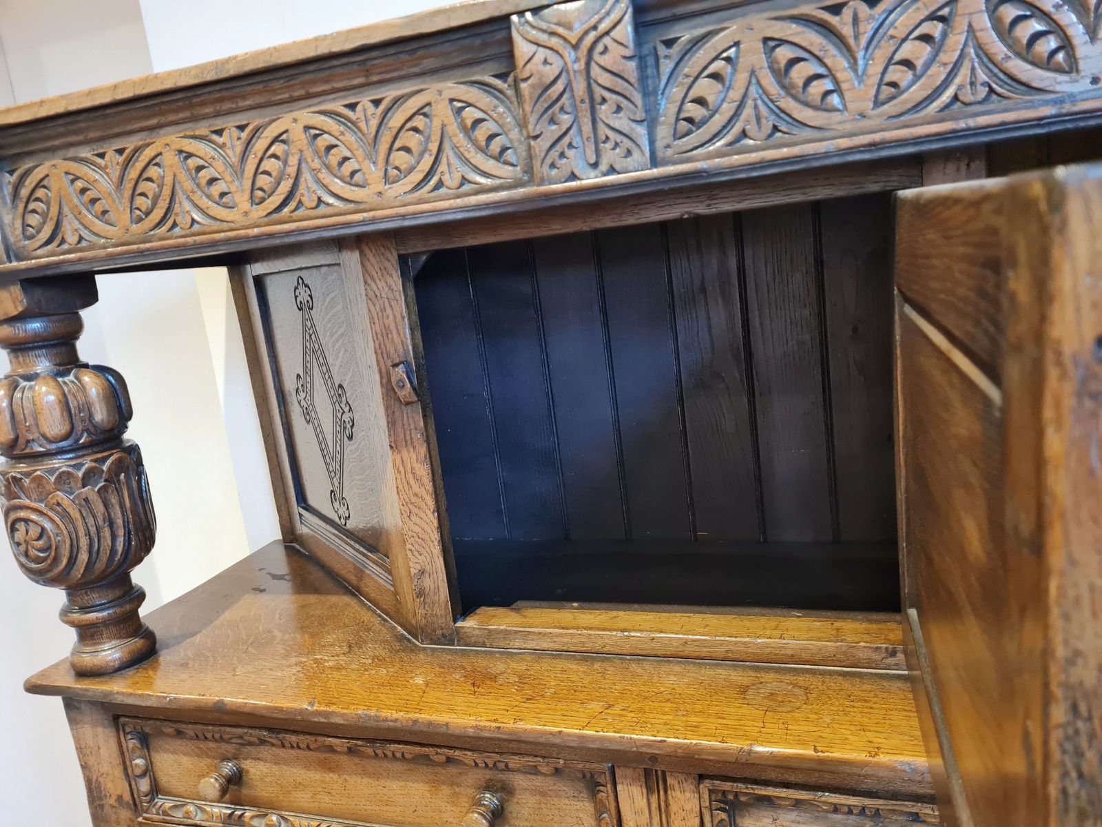 20th Century Ipswich Oak Carved Cabinet photo furniture