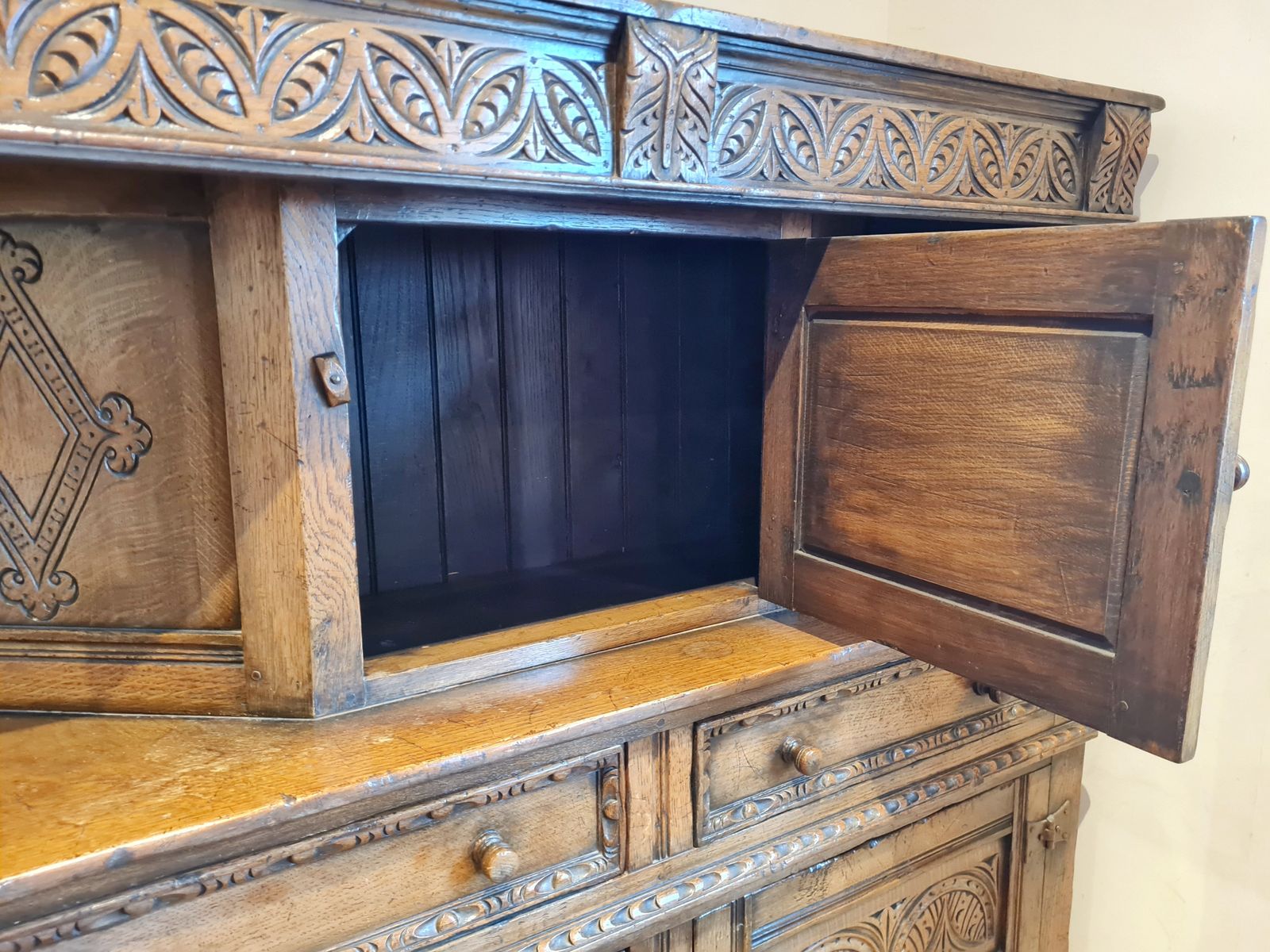 20th Century Ipswich Oak Carved Cabinet photo 175.0