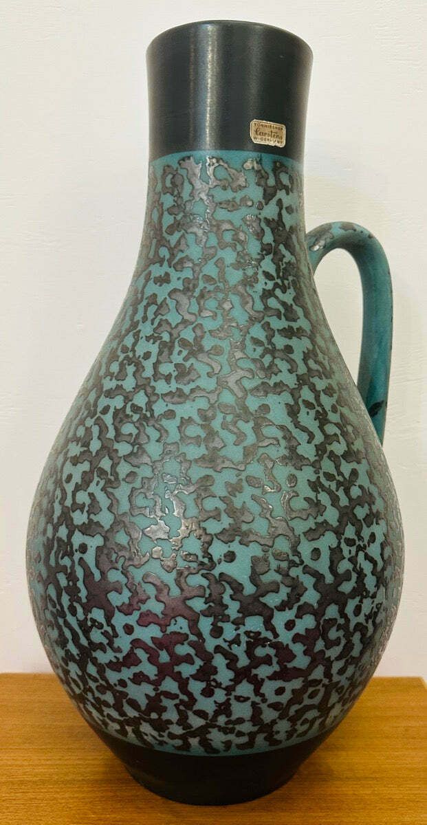 1970s Fat Lava German Carstens Tönnieshof Turquoise & Amoeba Dark Brown Design Jug Vase photo for sale