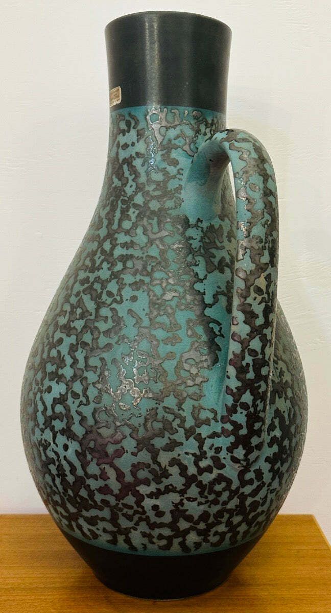 1970s Fat Lava German Carstens Tönnieshof Turquoise & Amoeba Dark Brown Design Jug Vase photo 255.0