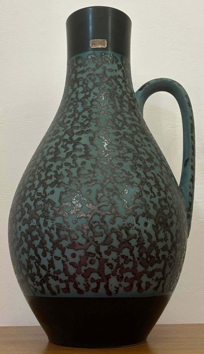 255.0 1970s Fat Lava German Carstens Tönnieshof Turquoise & Amoeba Dark Brown Design Jug Vase photo